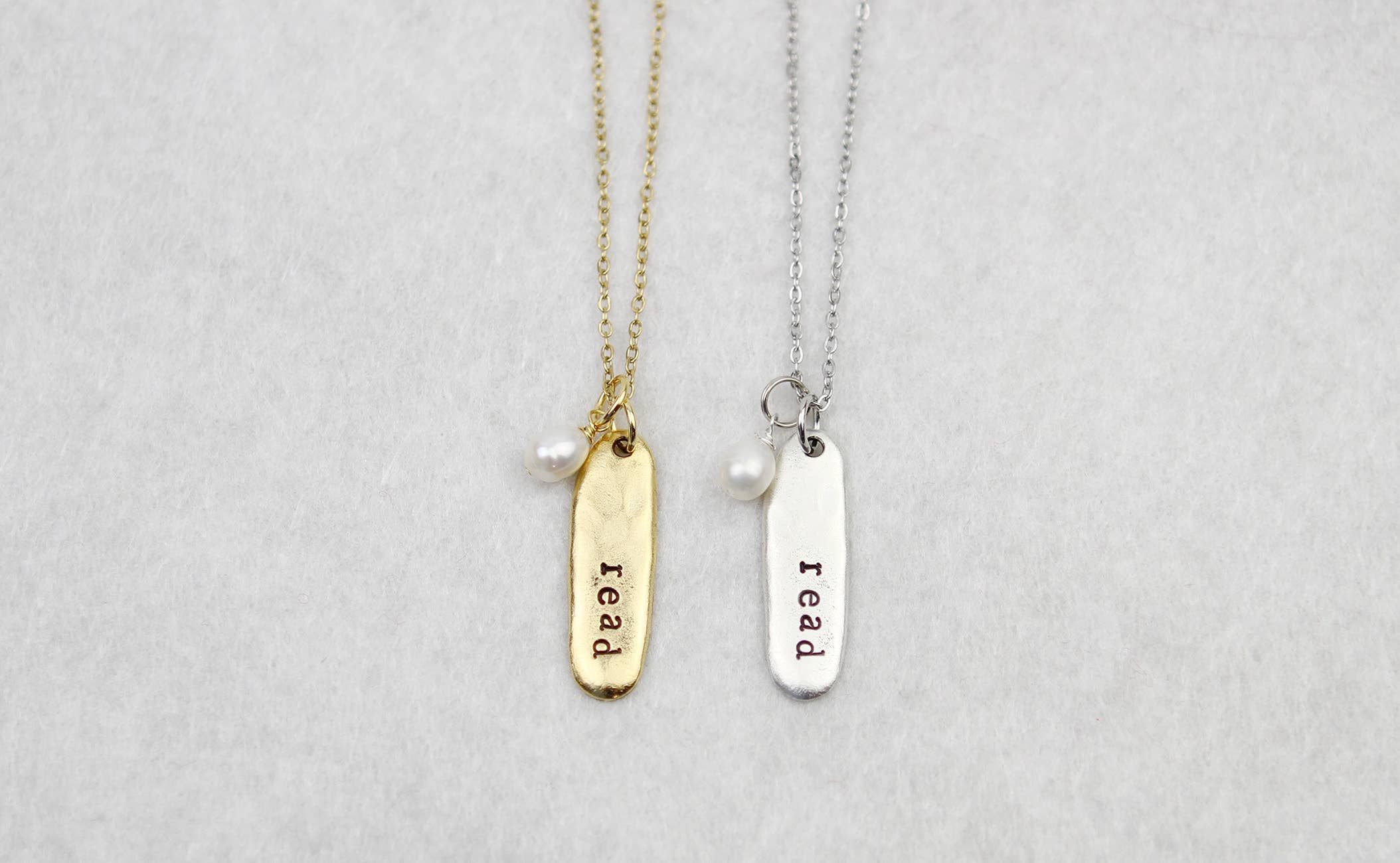 Read Hand Stamped Book Quote Necklace : Gold