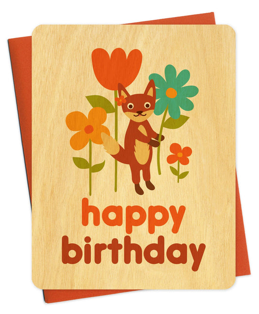 Night Owl Paper Goods - Fox Flowers Wood Birthday Card