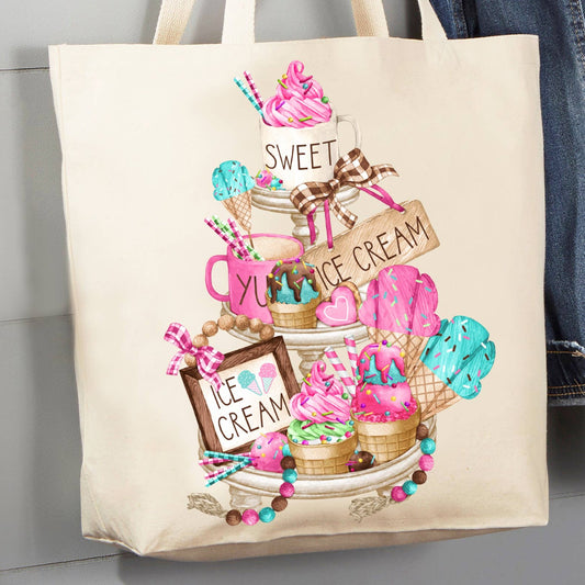 Avery Lane Gifts - Ice Cream Sweet 3 Tier Tray 12 oz Cotton Tote Bag