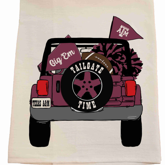 Bunnies and Bows - Aggie Tailgate Jeep Tea Towel