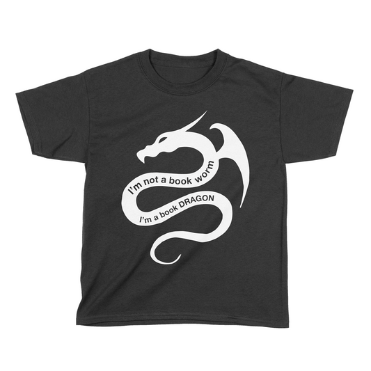 Bookish Endeavors - Book Dragon T-Shirt - Black - Kids Small