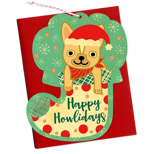 Night Owl Paper Goods - Dog Stocking Wood Ornament Holiday Card