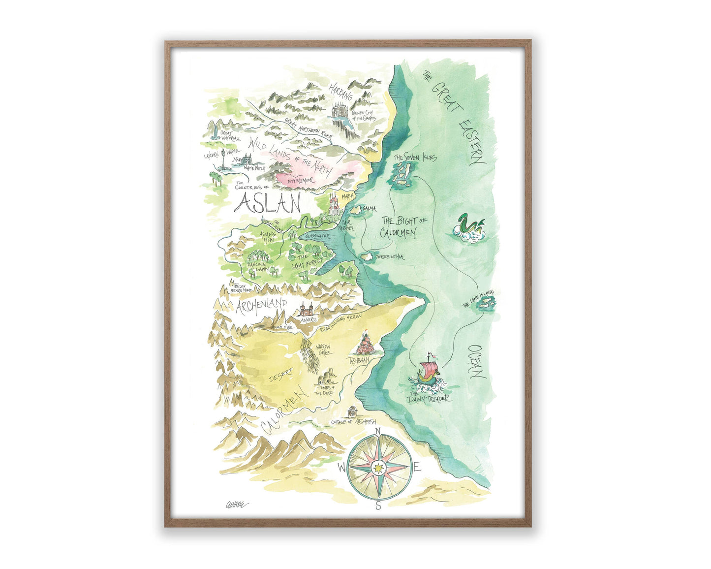 Elizabeth Wade Studio - Aslan Watercolor Story Map Art Print: 8" x 10"y
