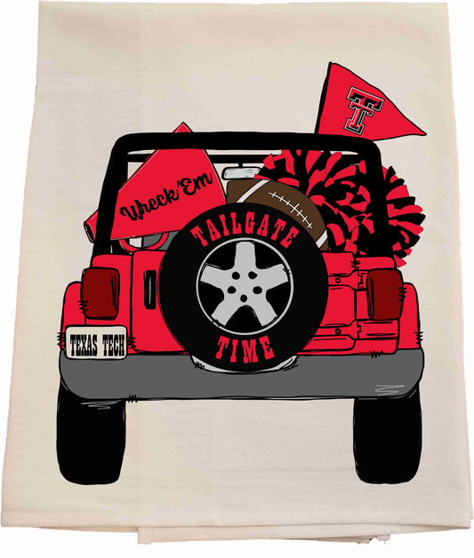 Bunnies and Bows - Texas Tech Tailgate Jeep Tea Towel