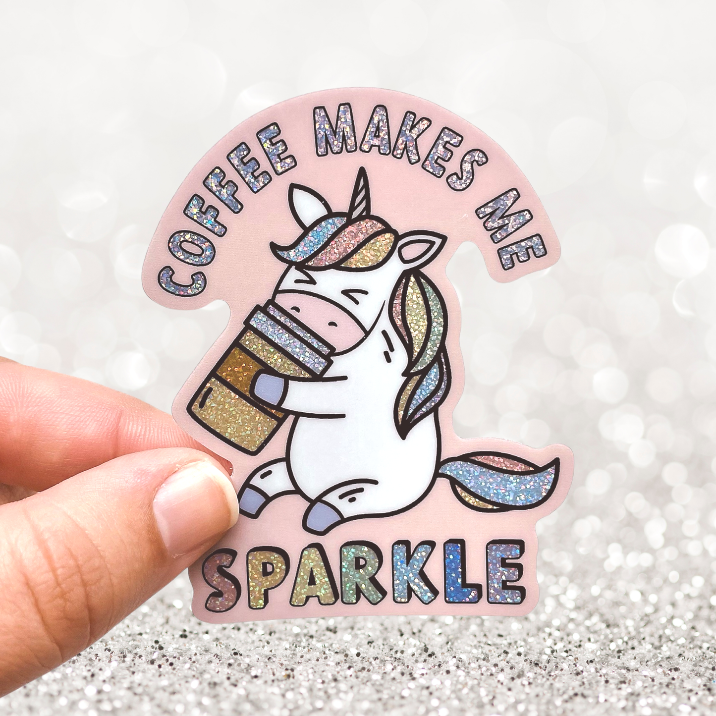 Coffee Makes Me Sparkle Unicorn, 3-inch Sticker
