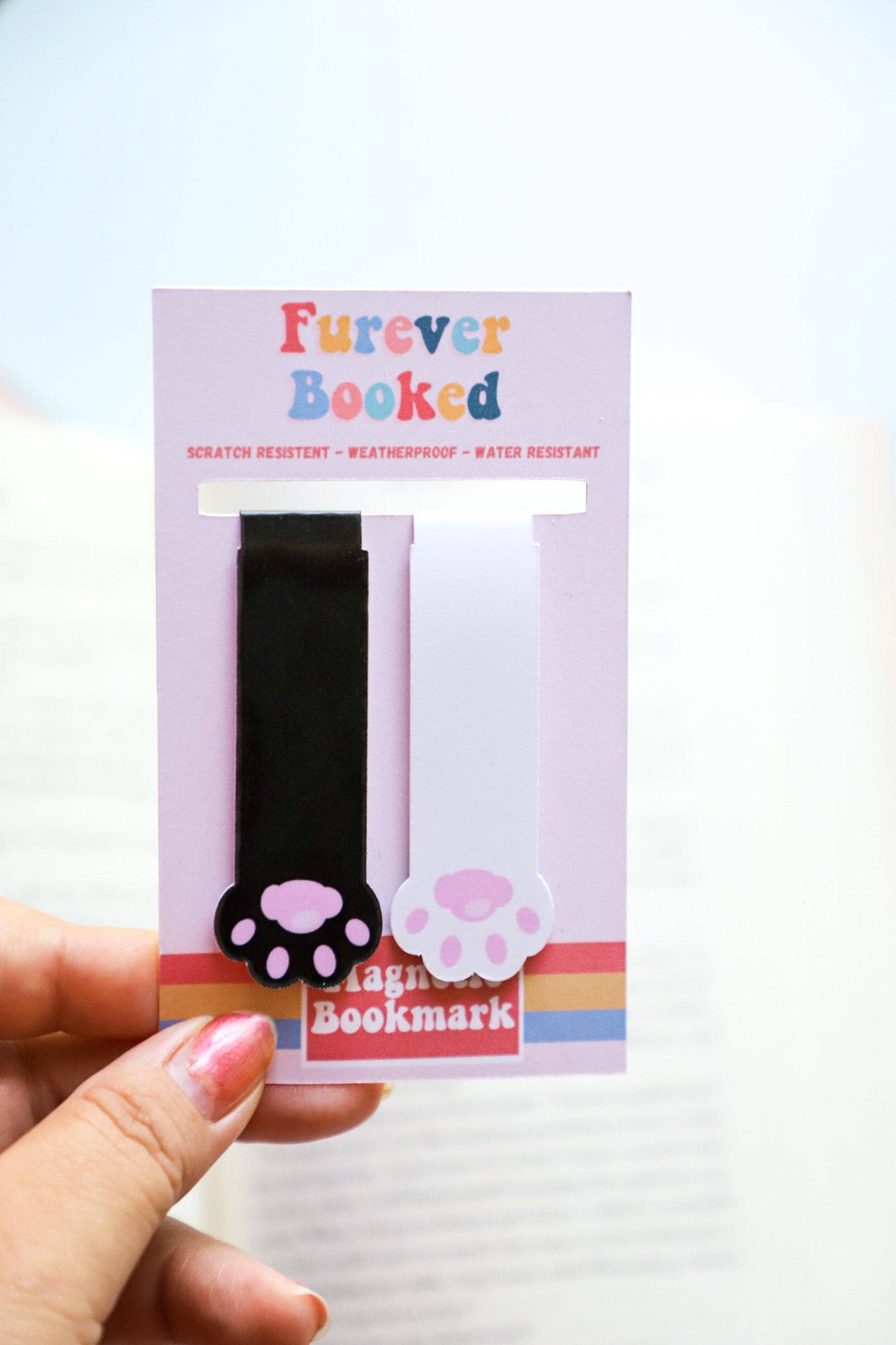 Furever Booked - Cat Paw Duo Magnetic Bookmarks: Black and White Paws