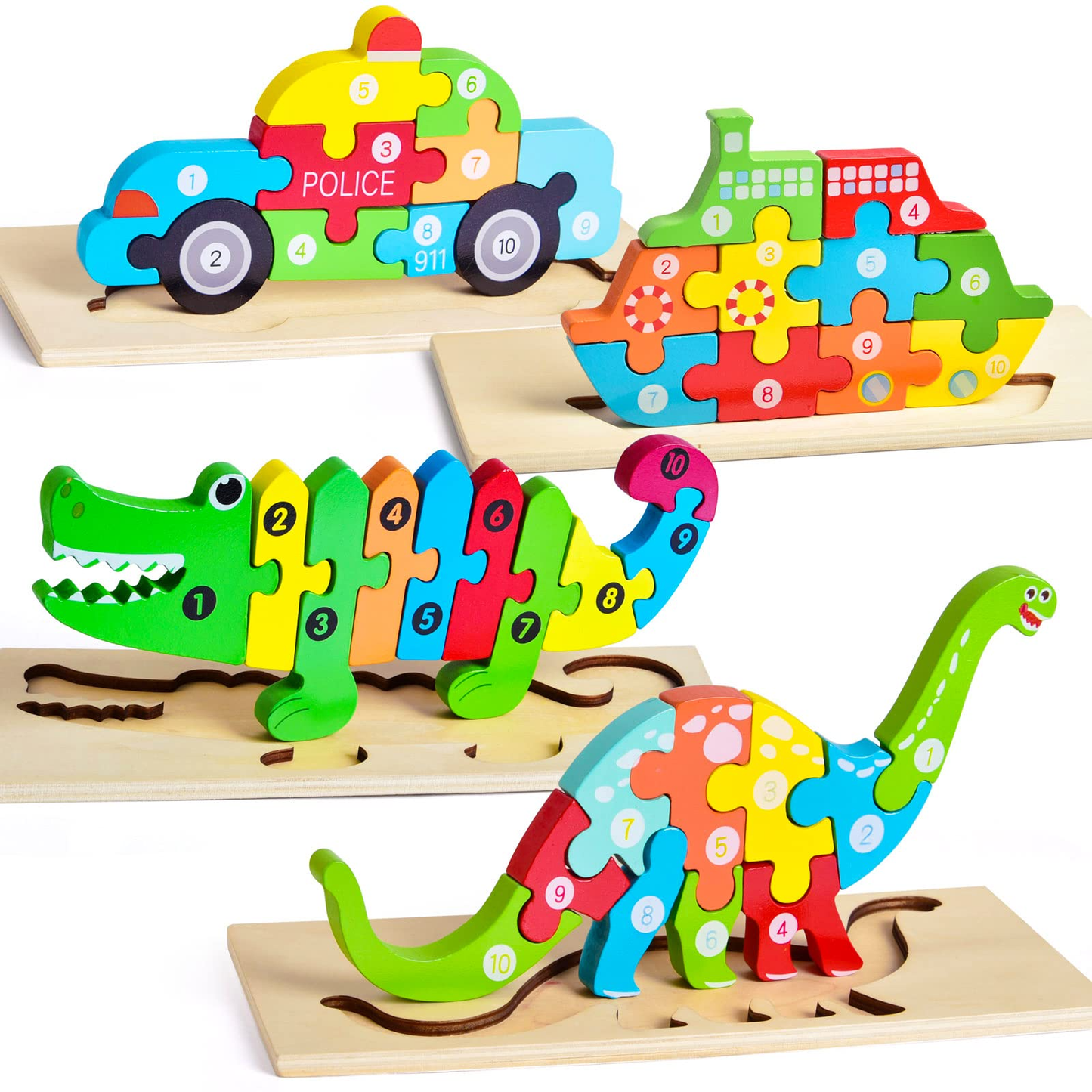 4-Pack Wooden Puzzles for Toddlers Age 2-4 Years Old