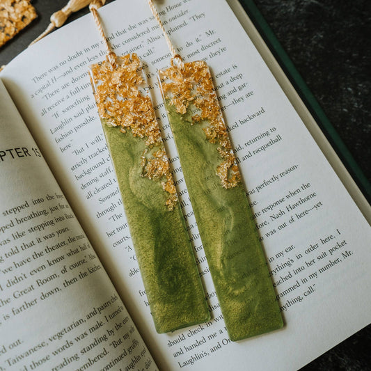 Dege Creative - Olive Green & Gold Resin Bookmark