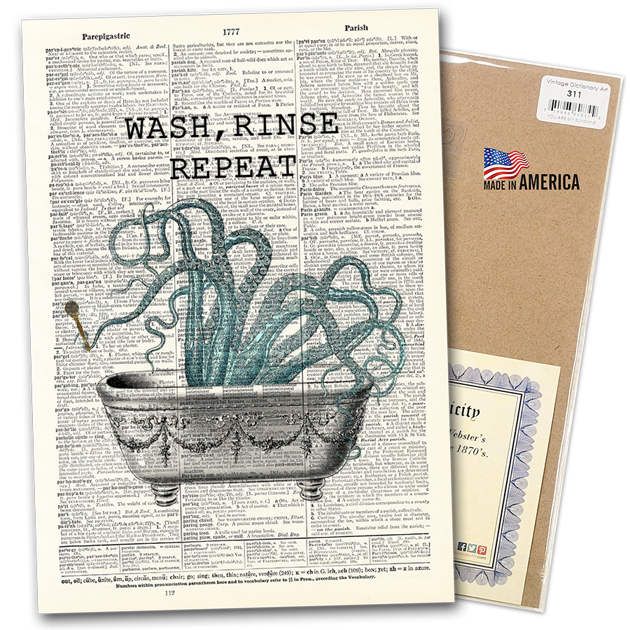 Vintage Dictionary Art - Wash Rinse Repeat