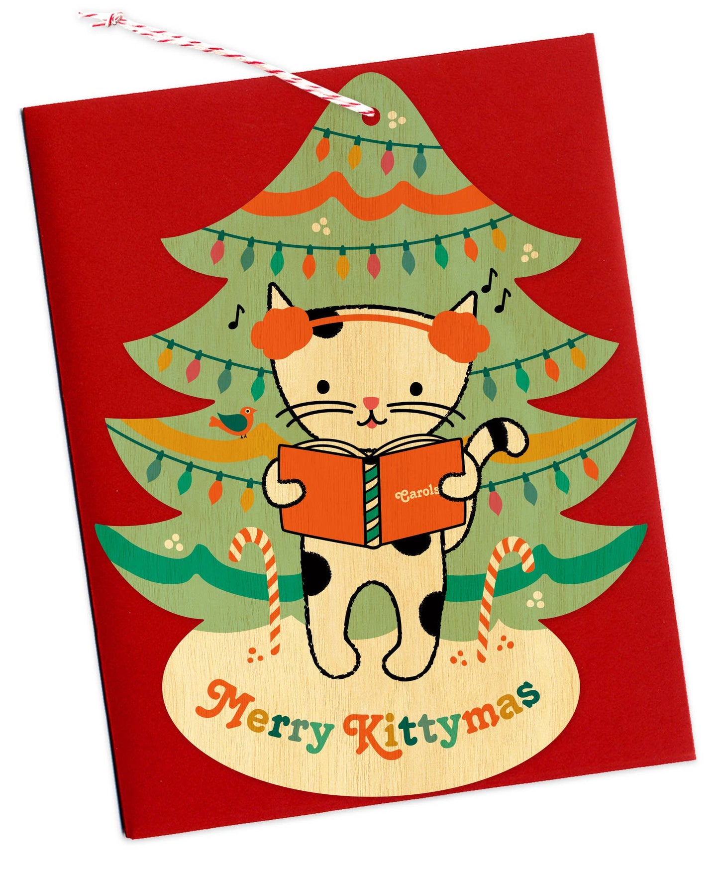 Night Owl Paper Goods - Kitty Carols Wood Ornament Holiday Card