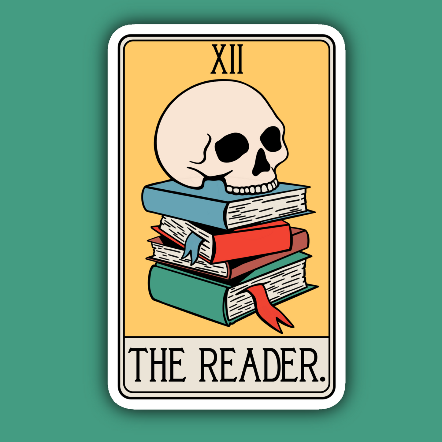 Indigo Maiden - The Reader Tarot Card Skull Books Sticker