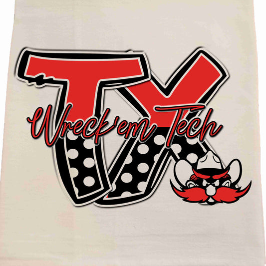Bunnies and Bows - Texas Tech Polka Dot Tea Towel