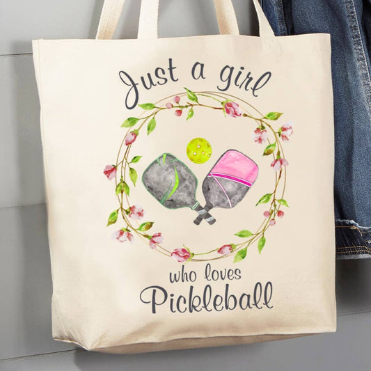Avery Lane Gifts - Just a Girl Who loves Pickleball 12 oz Canvas Tote Bag