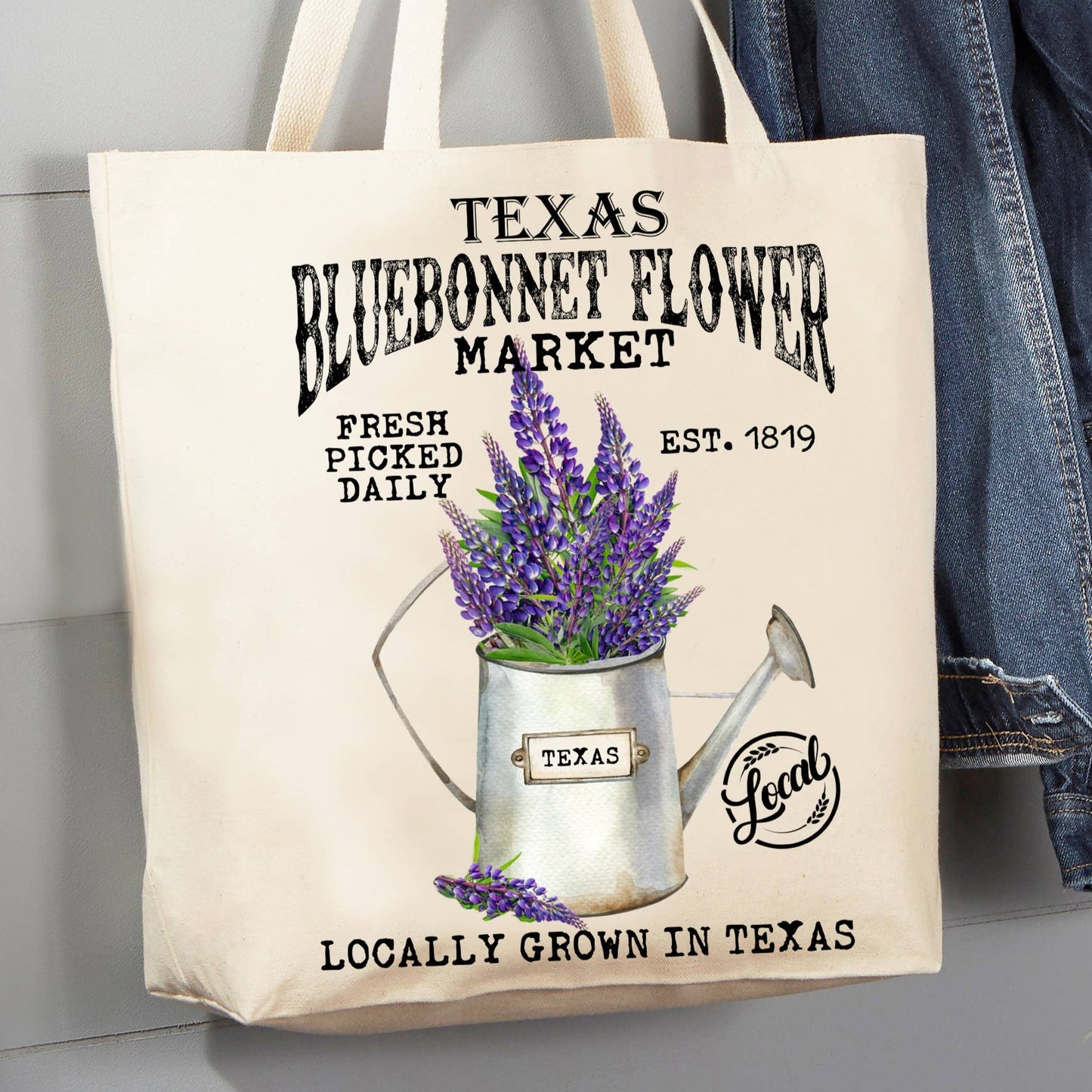 Avery Lane Gifts - Texas State Flower Bluebonnet Souvenir Canvas Tote Bag